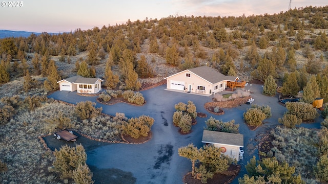 view of aerial view at dusk