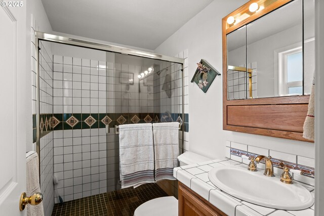 7735 Harpole St, Salem, OR 97317 - full bath with toilet, tile patterned floors, a shower stall, and vanity