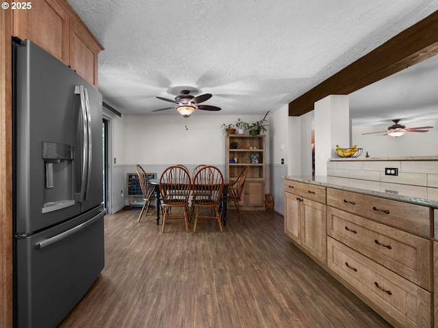 17222 SE Tickle Creek Rd, Boring, OR 97009 - dining area with ceiling fan, dark wood-style flooring, a textured ceiling, and baseboards