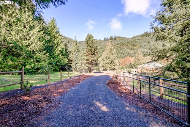 9602 Harlan Rd, Eddyville, OR 97343 - view of road with a wooded view, a rural view, and a gated entry