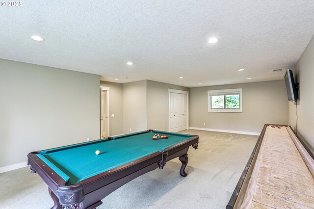 12955 SW Oxalis Ter, Portland, OR 97223 - game room with light carpet, recessed lighting, billiards, and a textured ceiling