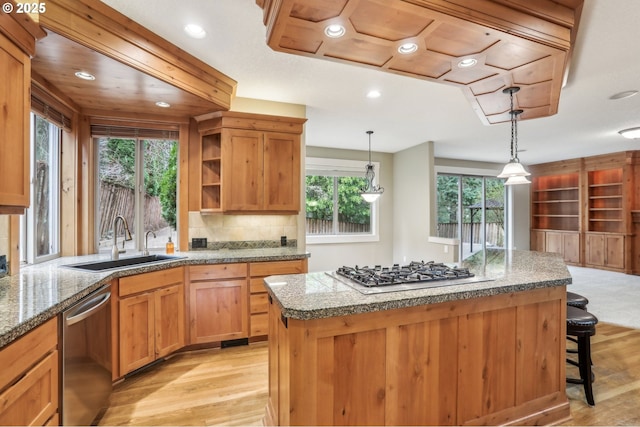 12955 SW Oxalis Ter, Portland, OR 97223 - kitchen with stainless steel appliances, light wood-style flooring, plenty of natural light, recessed lighting, and pendant lighting