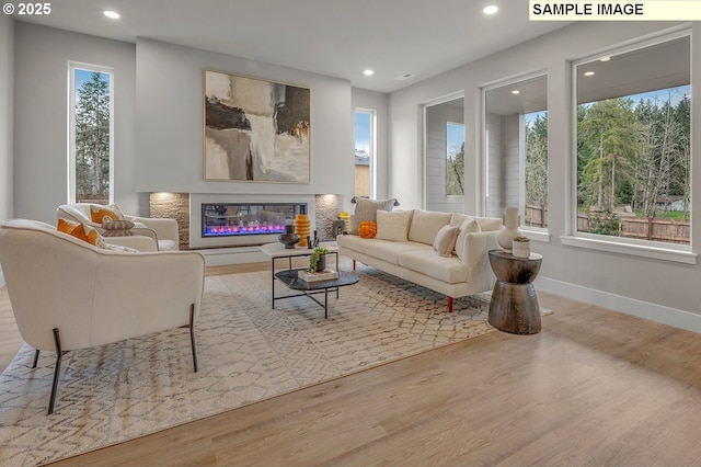 living room with light hardwood / wood-style floors