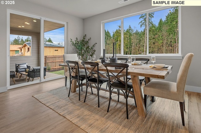 dining space featuring hardwood / wood-style floors and a healthy amount of sunlight