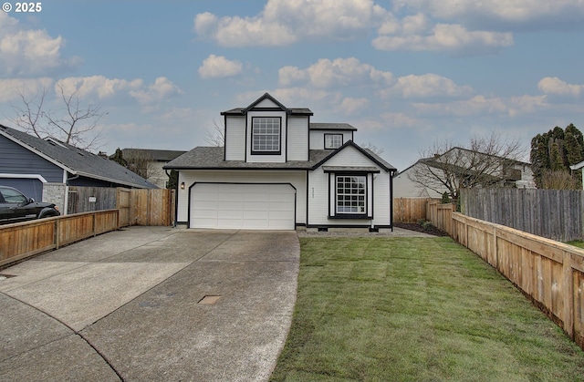 view of front facade featuring a garage and a front lawn