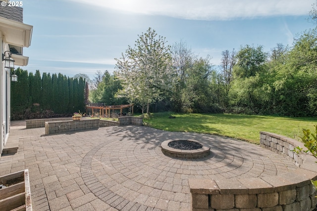 view of patio / terrace with a fire pit