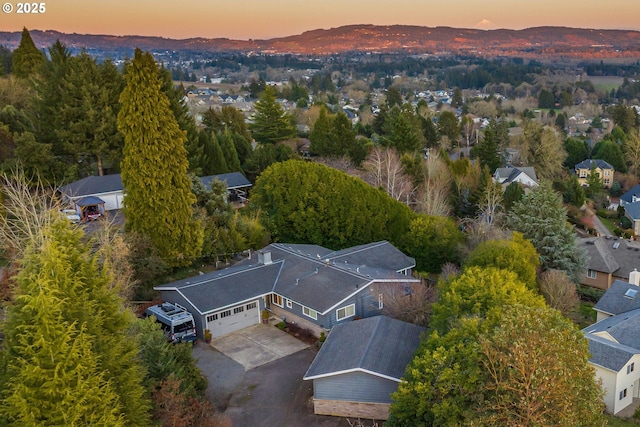 view of aerial view at dusk