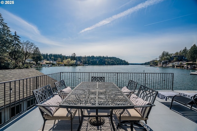 view of patio / terrace featuring a water view