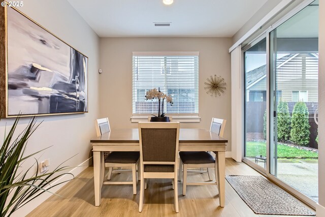 dining area with light hardwood / wood-style flooring