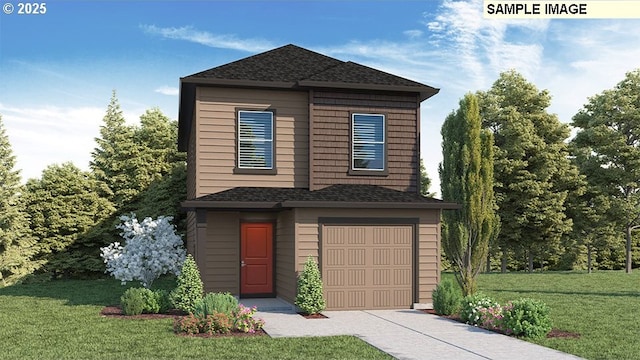 5905 NE 121st Way, Vancouver, WA 98686 - traditional-style house with roof with shingles, concrete driveway, an attached garage, and a front yard