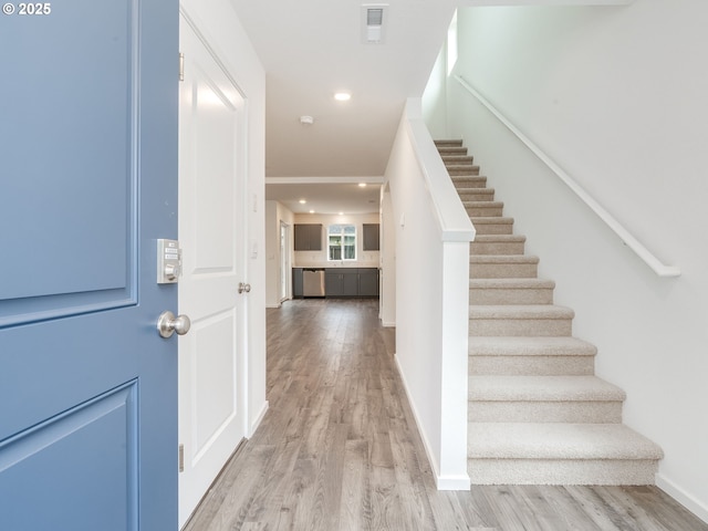 5905 NE 121st Way, Vancouver, WA 98686 - foyer entrance with baseboards, stairway, recessed lighting, and wood finished floors