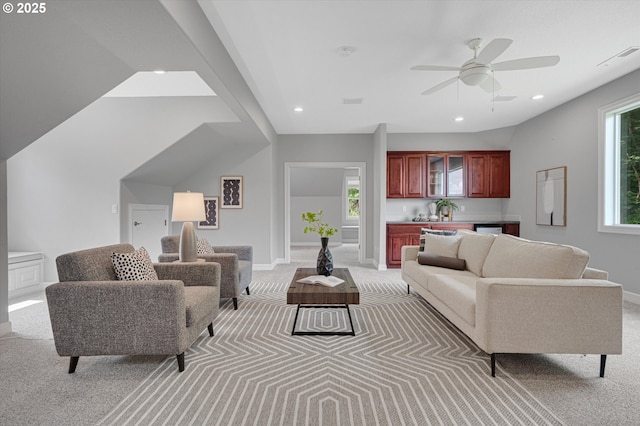 2350 SW Turner Rd, West Linn, OR 97068 - living area with light carpet, recessed lighting, ceiling fan, and bar