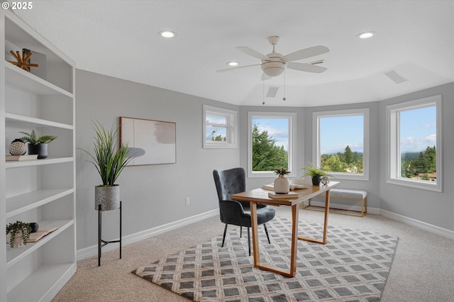 2350 SW Turner Rd, West Linn, OR 97068 - carpeted home office featuring plenty of natural light, recessed lighting, and a ceiling fan