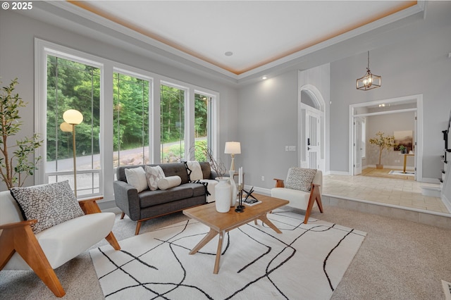 2350 SW Turner Rd, West Linn, OR 97068 - living room with light colored carpet, a raised ceiling, and light tile patterned floors