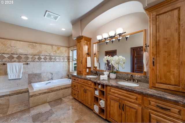 9684 Ankeny Crest Ln S, Salem, OR 97306 - full bath with double vanity, a bath, and recessed lighting