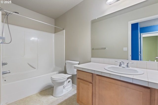 full bath with vanity, tile patterned floors, toilet, and shower / bath combination