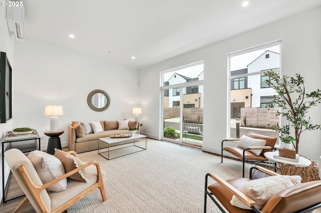 carpeted living room featuring a healthy amount of sunlight