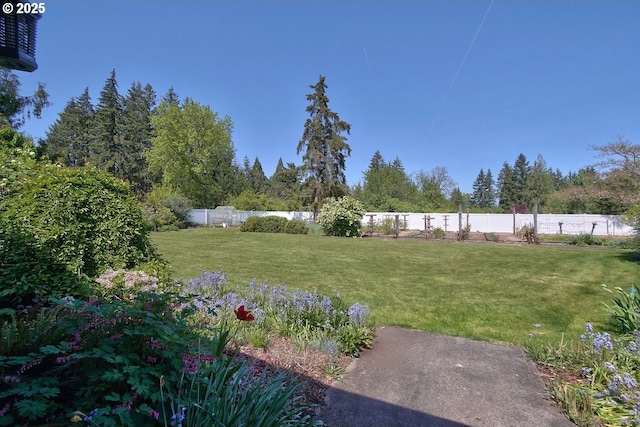 view of yard with a fenced backyard
