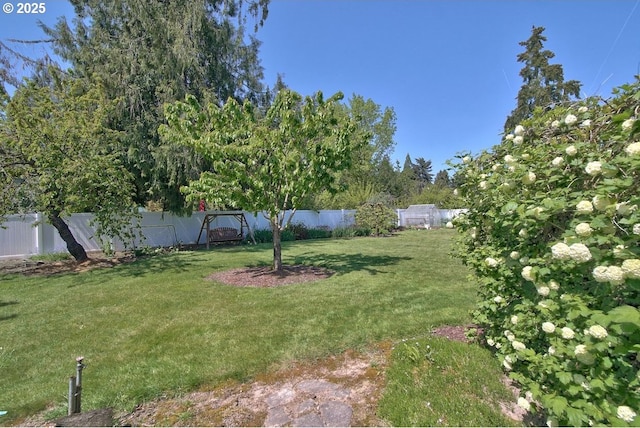 view of yard with a fenced backyard