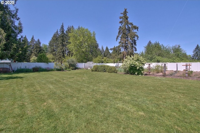 view of yard with a fenced backyard