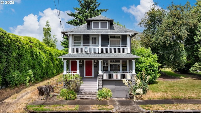 11151117 N Beech St, Portland, OR 97227 - view of front facade with covered porch, stairway, roof with shingles, and a balcony