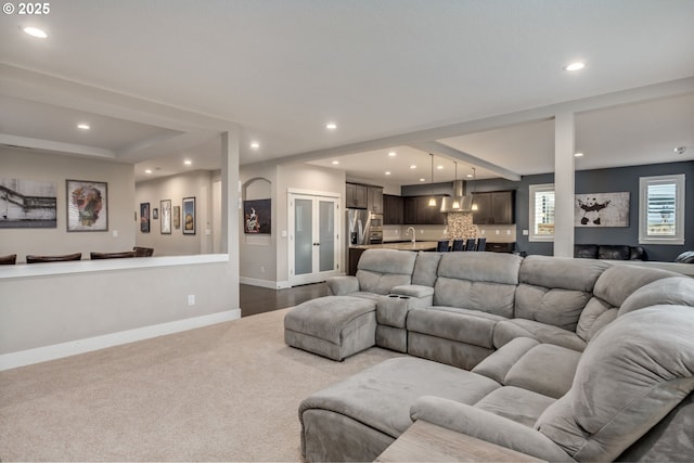 13864 SE Nightingale Ave, Happy Valley, OR 97015 - living room featuring dark carpet and recessed lighting