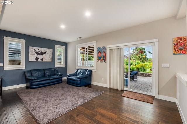 13864 SE Nightingale Ave, Happy Valley, OR 97015 - living room with healthy amount of natural light, dark wood-style flooring, and recessed lighting