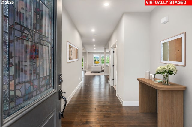 13864 SE Nightingale Ave, Happy Valley, OR 97015 - corridor with dark wood-style flooring and recessed lighting