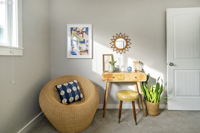 living area featuring carpet floors