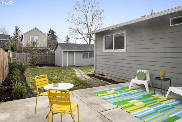 view of patio / terrace with a storage unit