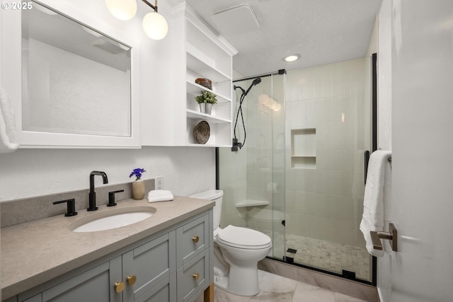 1919 NW Hoyt St Unit 104, Portland, OR 97209 - bathroom with vanity, a stall shower, and recessed lighting