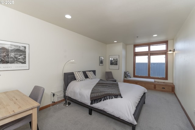 bedroom featuring recessed lighting, baseboards, and carpet floors