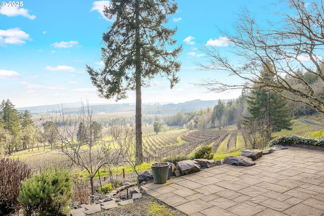 view of patio featuring a mountain view and a rural view