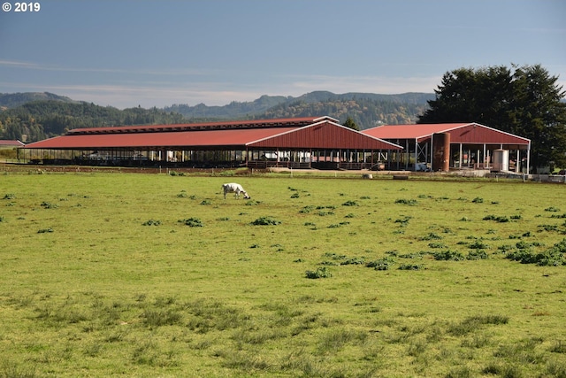 view of yard with a rural view and a mountain view