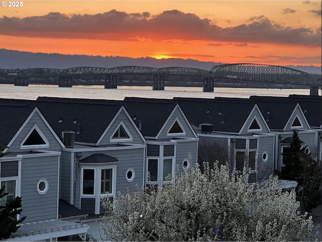 exterior space featuring a water view