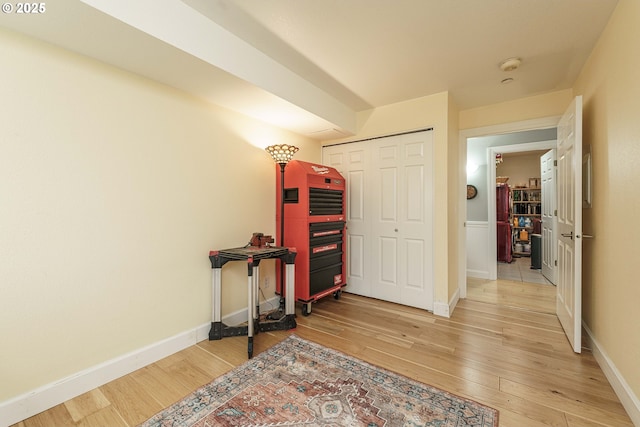 interior space with a closet and light hardwood / wood-style floors