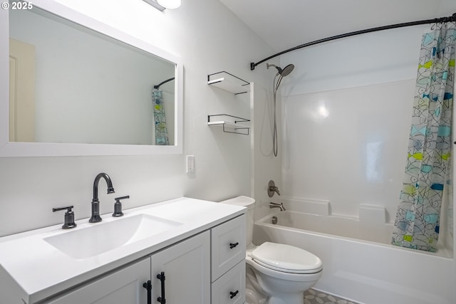 full bathroom with vanity, toilet, and shower / bath combo with shower curtain