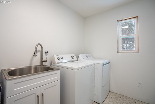 932 Zelinski Rd, Goldendale, WA 98620 - clothes washing area with a sink, cabinet space, and washing machine and clothes dryer