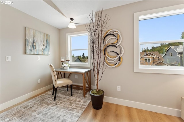 office area featuring hardwood / wood-style floors