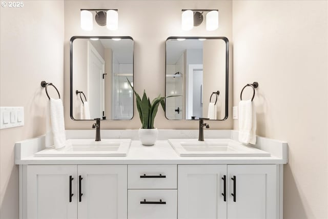 bathroom featuring vanity and walk in shower