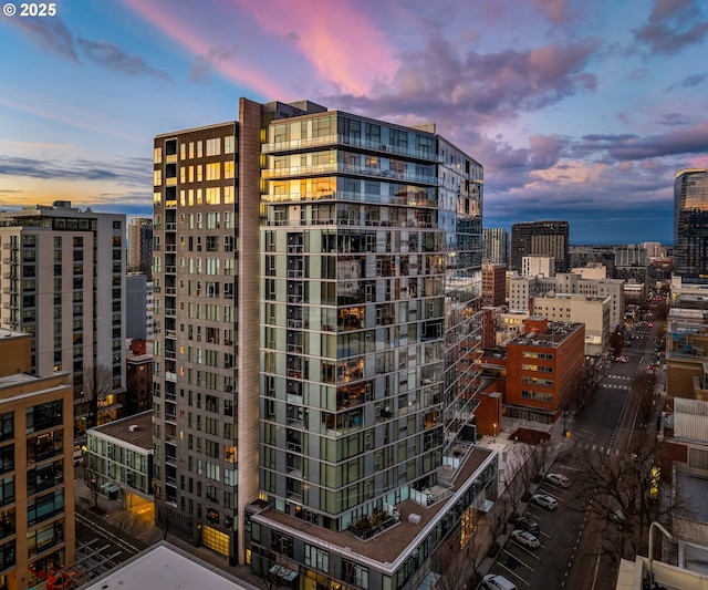 view of building exterior with a city view