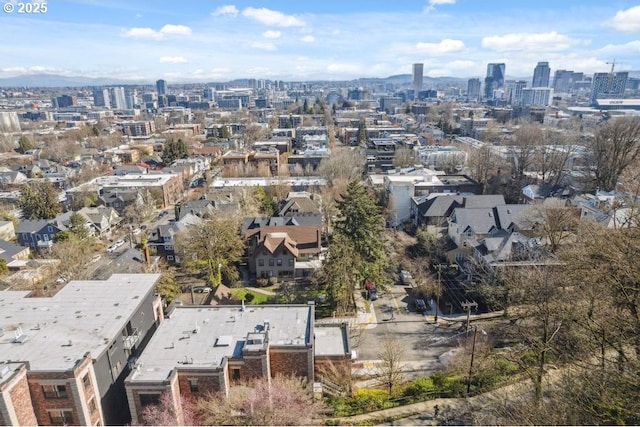 drone / aerial view with a city view