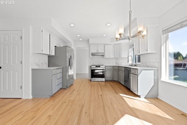 kitchen with stainless steel appliances, plenty of natural light, and under cabinet range hood