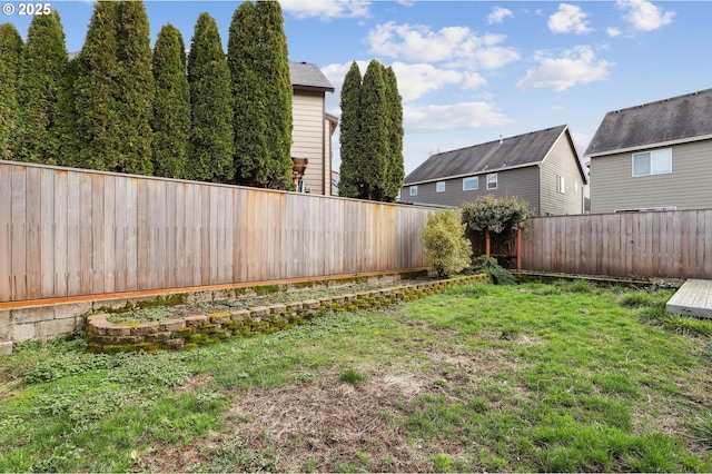 view of yard with a fenced backyard