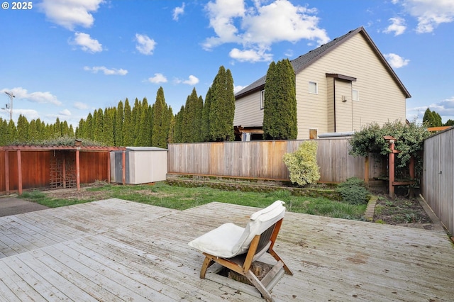 wooden deck with a fenced backyard