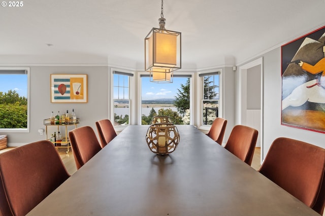 6413 Buena Vista Dr, Vancouver, WA 98661 - dining area featuring plenty of natural light, a water view, and ornamental molding