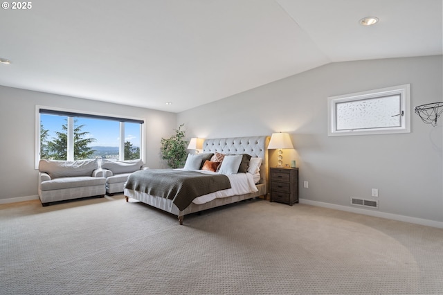 6413 Buena Vista Dr, Vancouver, WA 98661 - bedroom featuring light carpet, recessed lighting, and lofted ceiling