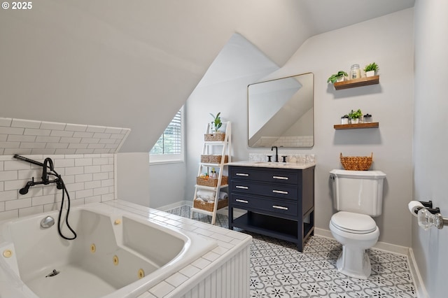 6413 Buena Vista Dr, Vancouver, WA 98661 - full bathroom featuring vaulted ceiling, vanity, and a jetted tub