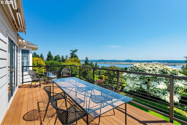 6413 Buena Vista Dr, Vancouver, WA 98661 - wooden terrace featuring a water view and outdoor dining area