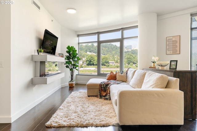 3601 S River Pkwy Unit 800, Portland, OR 97239 - living room with dark wood-style floors and baseboards
